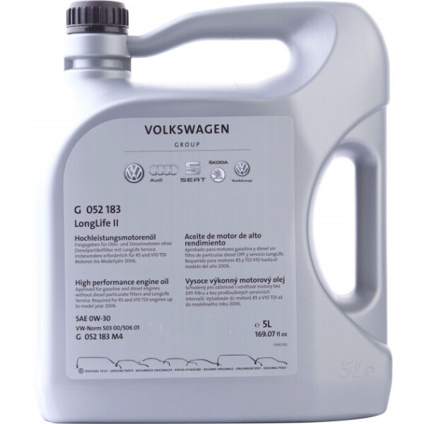 

Моторное масло VAG Longlife II 0W-30 5 л (G052183M4)