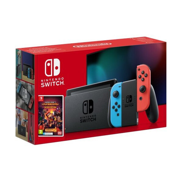 

Nintendo Switch Neon Blue-Red (Upgraded version) + Игра Minecraft Dungeons: Hero Edition (русская версия)