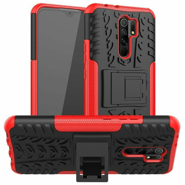

Чехол Fiji Protect для Xiaomi Redmi 9 противоударный бампер с подставкой красный
