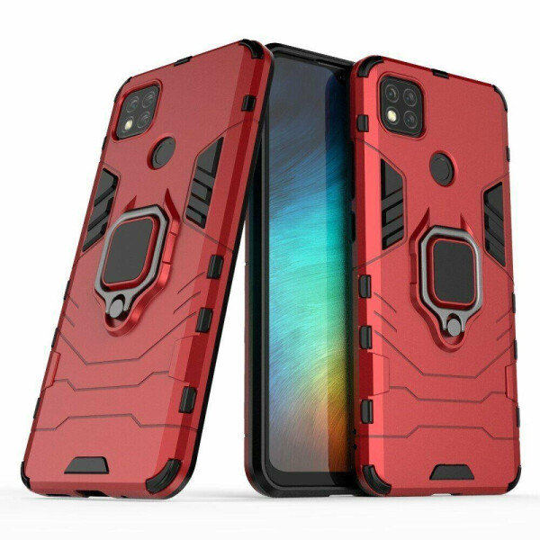 

Чехол Fiji Ring для Xiaomi Redmi 9C бронированный бампер с кольцом красный