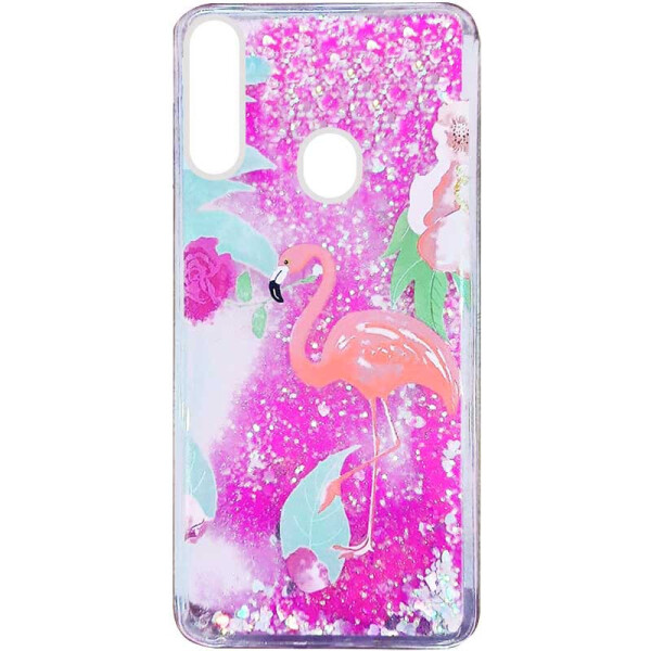 

TPU чехол с переливающимися блестками для Samsung Galaxy A20s Фламинго в цветах (156777)
