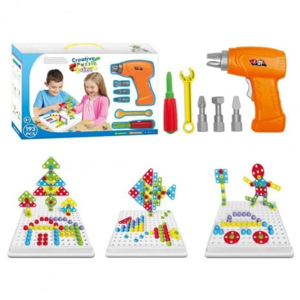 

Конструктор-мозаика Creative Puzzle 4в1 с электроотверткой-шуруповертом в чемодане 193 детали (34651)