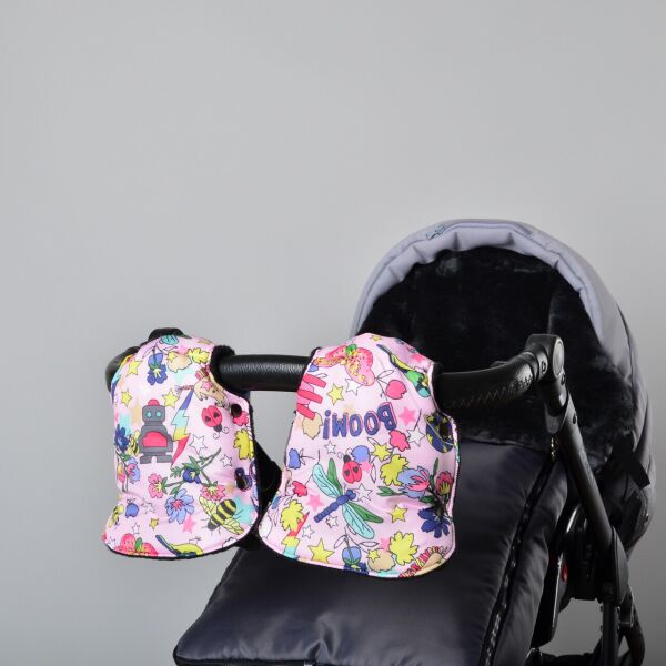 

Муфта рукавички раздельные, на коляску / санки, универсальная, для рук (цвет - розовый, принт - животные)