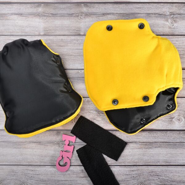 

Муфта рукавички раздельные, на коляску / санки, универсальная, для рук, желтый флис (цвет - черный)