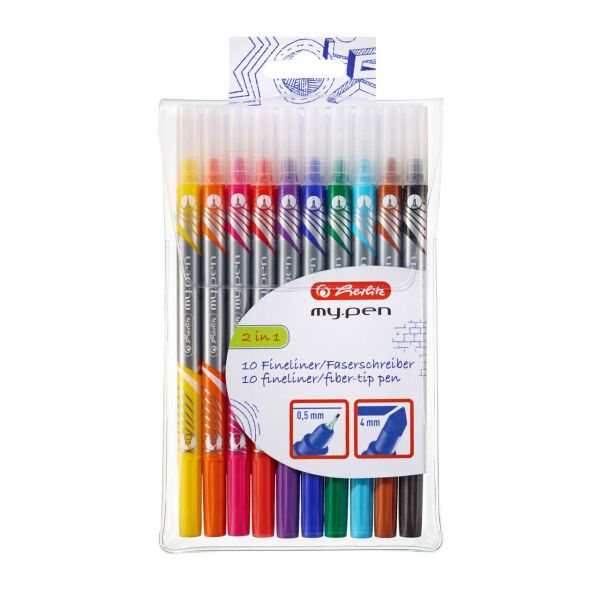 

Фломастеры-лайнеры двухсторонние Herlitz My.Pen 10шт 0,5мм/4мм цветные (11367232)