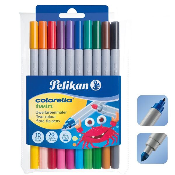 

Фломастеры Pelikan Colorella Twin 20 цветов 10шт двусторонние 1мм/2мм (949511)