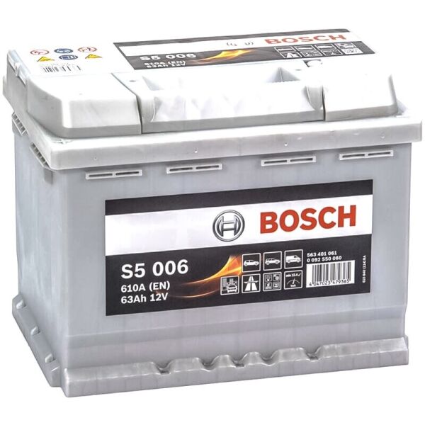 

Автомобильный аккумулятор Bosch S5 006 Silver Plus 63 Ah 610 A (0092S50060)