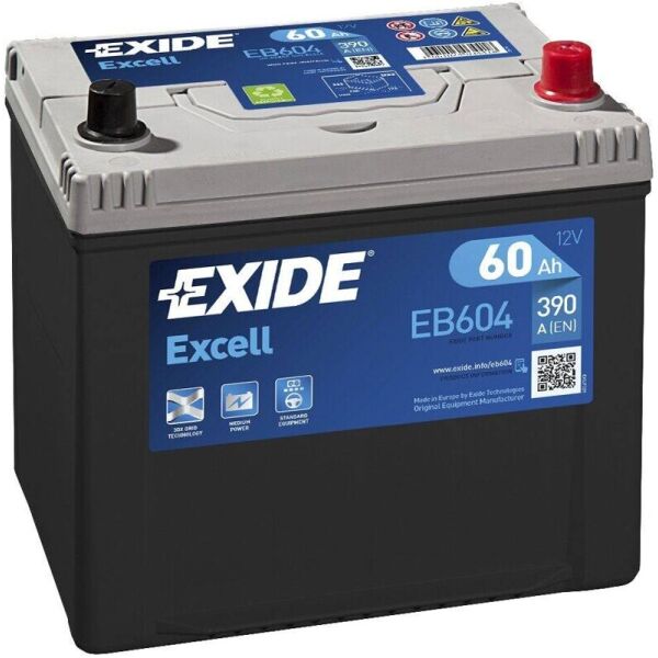 

Автомобильный аккумулятор Exide Excell 60 Ah 390 A Asia, (EB604)