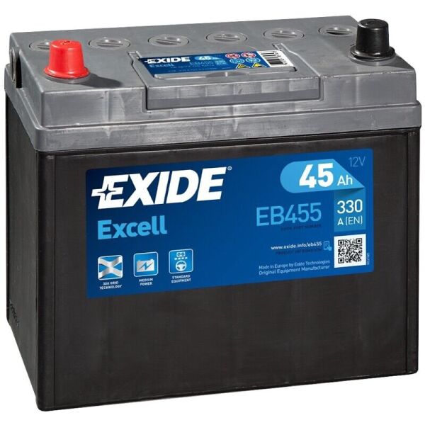 

Автомобильный аккумулятор Exide Excell 45 Ah 330 A Asia тонк. клеммы, (EB455)