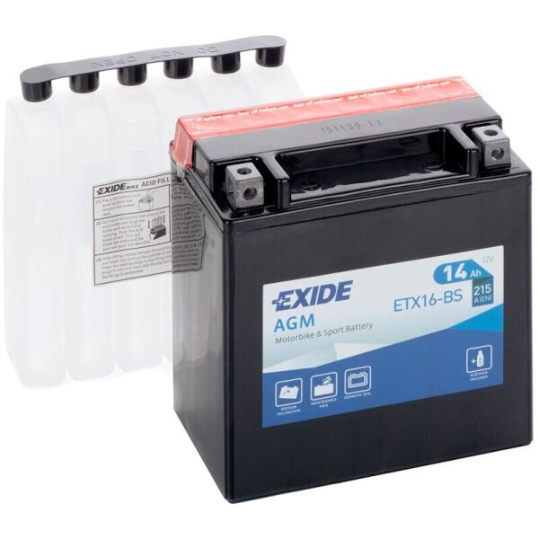 

Автомобильный аккумулятор Exide Bike AGM 14 Ah 12 V 215 A (ETX16-BS)