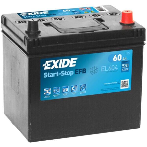

Автомобильный аккумулятор Exide Start-Stop EFB 60 Ah 520 A Asia, (EL604)