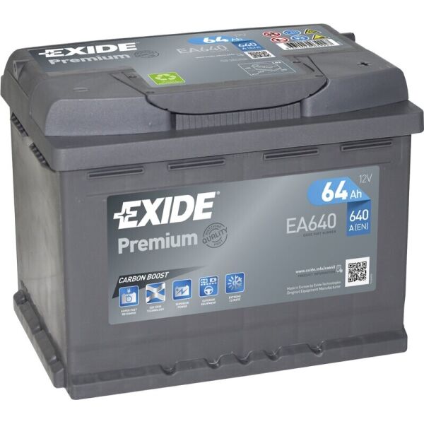 

Автомобильный аккумулятор Exide Premium 64 Ah 640 A (EA640)