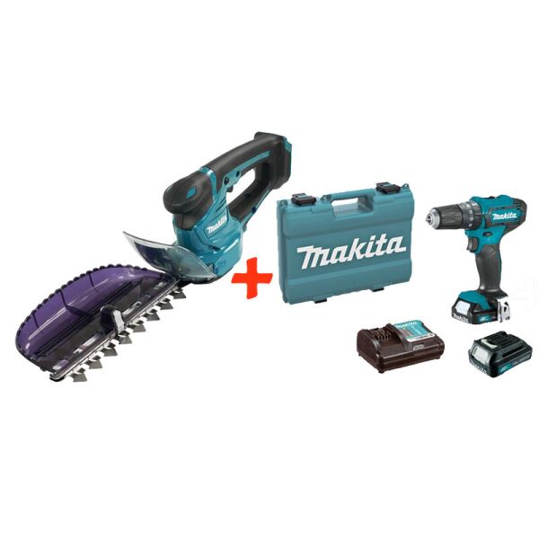

Аккумуляторный кусторез Makita UH201DZ + акк шуруповерт HP333DWYE + 2 акб 12 V 1.5 Ah + з/у + кейс