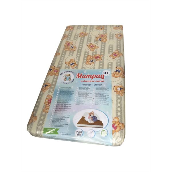 

Матрас детский ортопедический Солодких снів Eco Cotton Comfort Classic 120*60*7 см бежевый с мишками