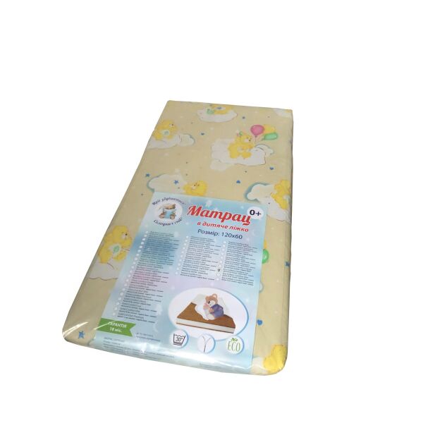 

Матрас детский ортопедический Солодких снів Eco Cotton Comfort Lux 120*60*8 см жёлтый с мишками