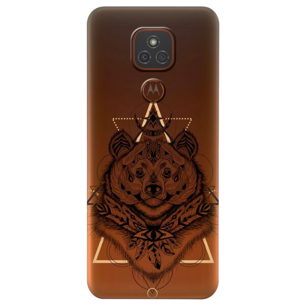 

Прозрачный силиконовый чехол iSwag для Motorola Moto E7 Plus с рисунком - Медведь индеец (KS6484)