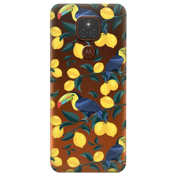 

Прозрачный силиконовый чехол iSwag для Motorola Moto G9 Play с рисунком - Туканы и лимоны (KS6610)