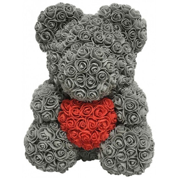 

Мишка из роз Серый с сердцем UTM 38 см