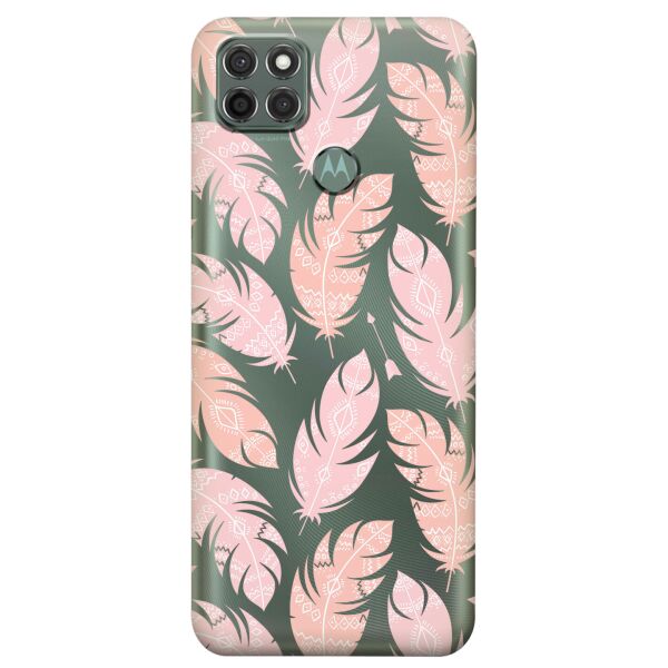 

Прозрачный силиконовый чехол iSwag для Motorola Moto G9 Power с рисунком - Розовые перья (KS8902)