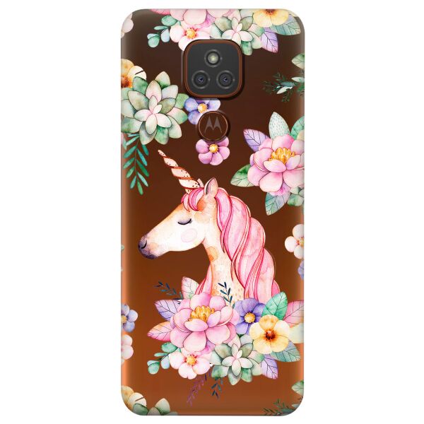 

Прозрачный силиконовый чехол iSwag для Motorola Moto G9 с рисунком - Единорог в цветах (KS6520)