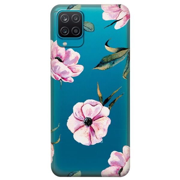 

Прозрачный силиконовый чехол iSwag для Samsung Galaxy A12 с рисунком - Пионы (KS9058)