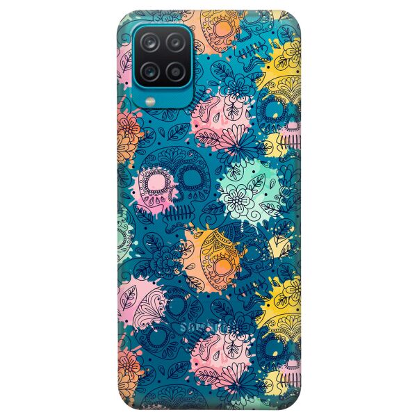 

Прозрачный силиконовый чехол iSwag для Samsung Galaxy A12 с рисунком - Красочные черепа (KS9096)