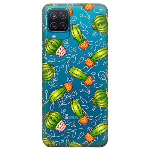 

Прозрачный силиконовый чехол iSwag для Samsung Galaxy A12 с рисунком - Арт кактусы (KS9099)