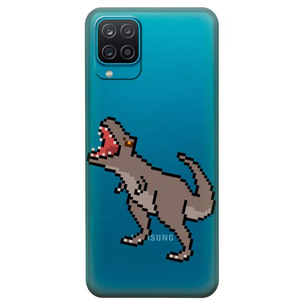 

Прозрачный силиконовый чехол iSwag для Samsung Galaxy A12 с рисунком - Пиксельный динозавр (KS9100)