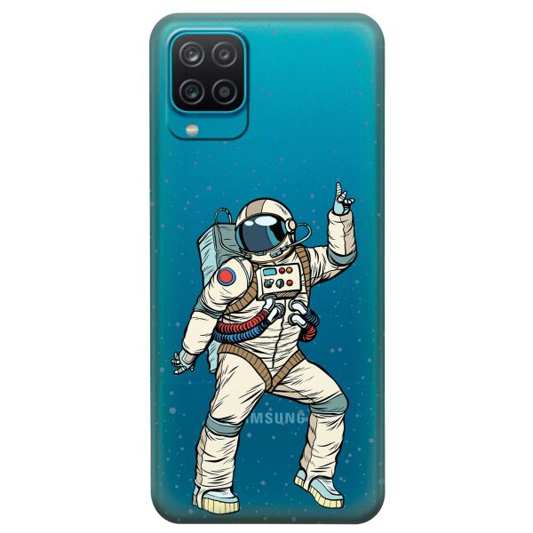 

Прозрачный силиконовый чехол iSwag для Samsung Galaxy A12 с рисунком - Веселый космонавт (KS9102)