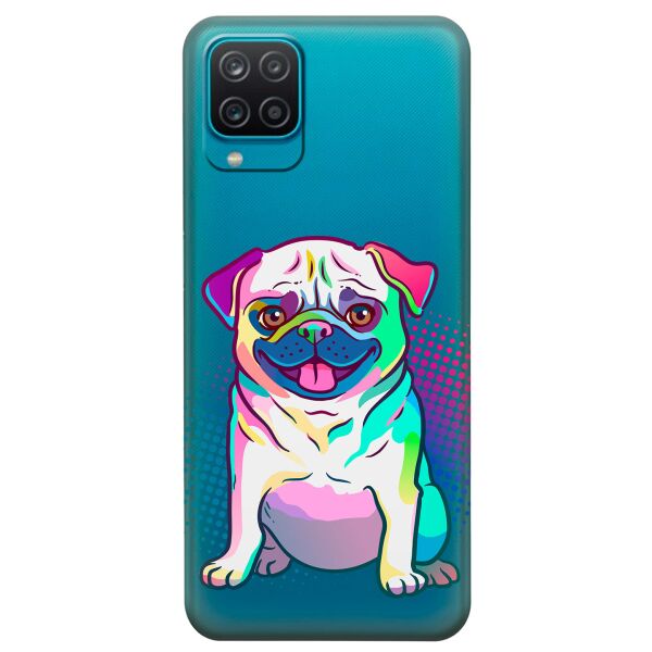 

Прозрачный силиконовый чехол iSwag для Samsung Galaxy A12 с рисунком - Мопс (KS9110)