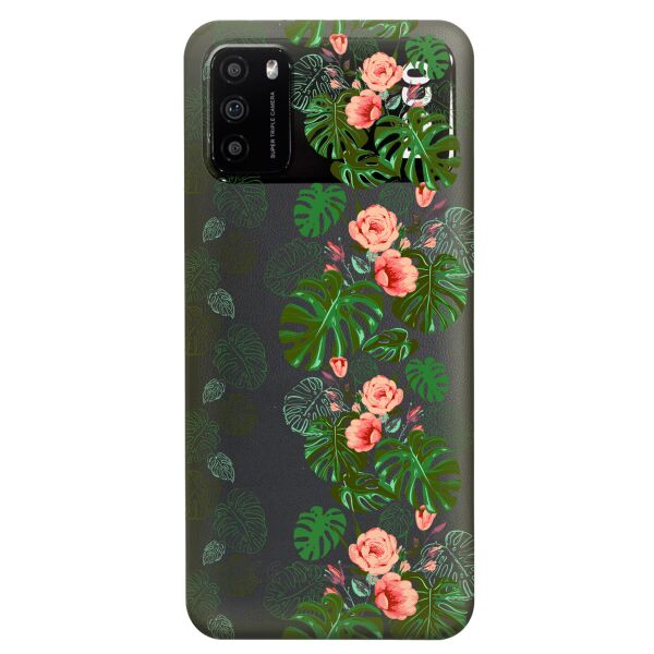 

Прозрачный силиконовый чехол iSwag для Xiaomi Poco M3 с рисунком - Тропические листья (KS8194)