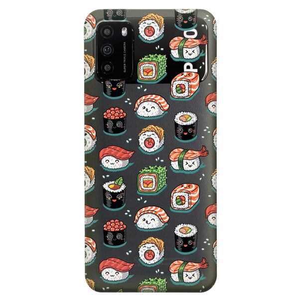 

Прозрачный силиконовый чехол iSwag для Xiaomi Poco M3 с рисунком - Смешные суши (KS8212)