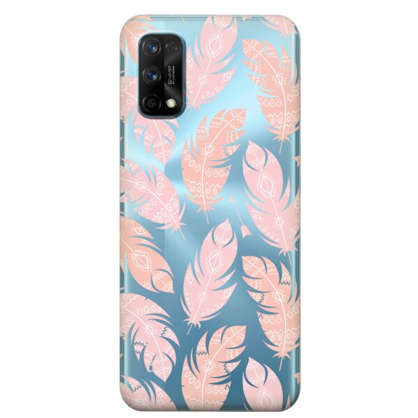 

Прозрачный силиконовый чехол iSwag для Realme 7 Pro с рисунком - Розовые перья (KS8077)