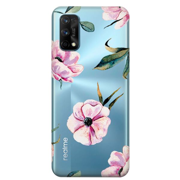 

Прозрачный силиконовый чехол iSwag для Realme 7 Pro с рисунком - Пионы (KS8083)