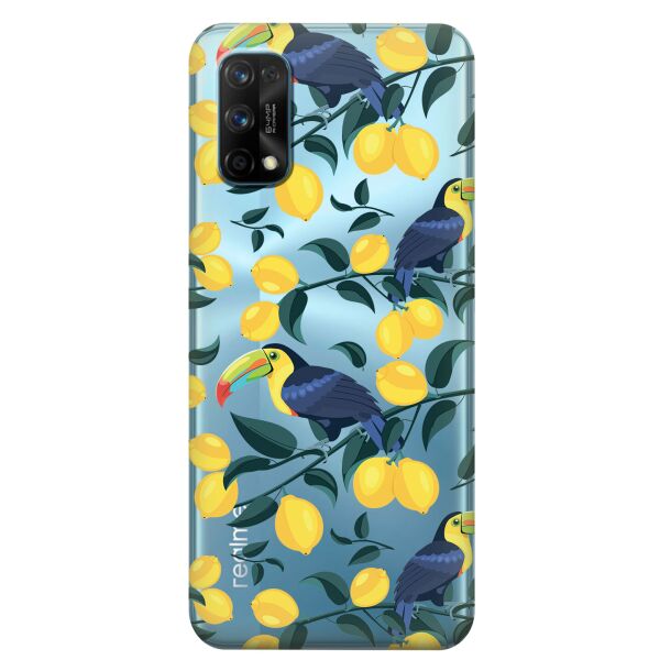 

Прозрачный силиконовый чехол iSwag для Realme 7 Pro с рисунком - Туканы и лимоны (KS8110)