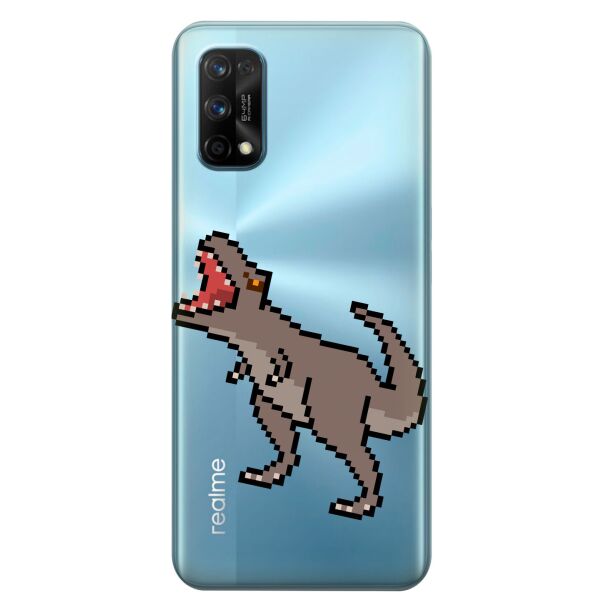 

Прозрачный силиконовый чехол iSwag для Realme 7 Pro с рисунком - Пиксельный динозавр (KS8125)