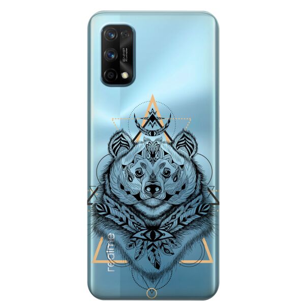 

Прозрачный силиконовый чехол iSwag для Realme 7 Pro с рисунком - Медведь индеец (KS8134)