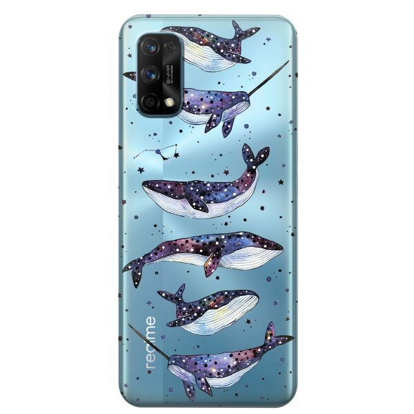 

Прозрачный силиконовый чехол iSwag для Realme 7 Pro с рисунком - Киты Единороги (KS8144)