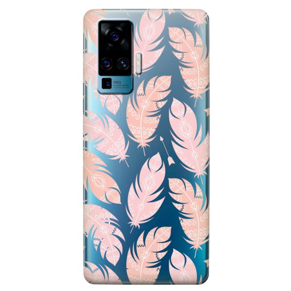 

Прозрачный силиконовый чехол iSwag для Vivo X50 Pro с рисунком - Розовые перья (KS8602)