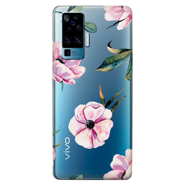 

Прозрачный силиконовый чехол iSwag для Vivo X50 Pro с рисунком - Пионы (KS8608)