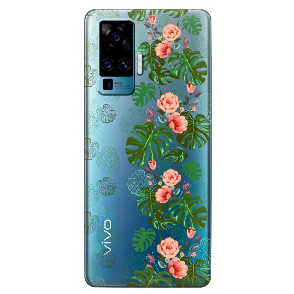 

Прозрачный силиконовый чехол iSwag для Vivo X50 Pro с рисунком - Тропические листья (KS8644)