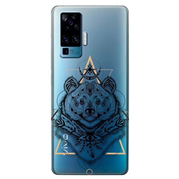 

Прозрачный силиконовый чехол iSwag для Vivo X50 Pro с рисунком - Медведь индеец (KS8659)