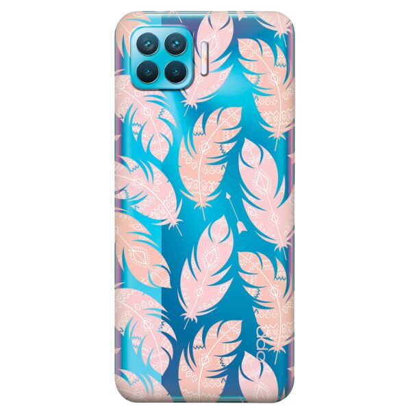 

Прозрачный силиконовый чехол iSwag для OPPO F17 Pro с рисунком - Розовые перья (KS8827)