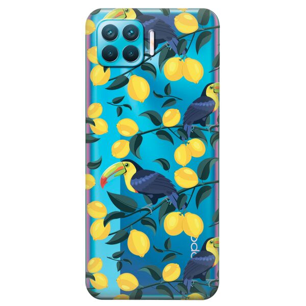 

Прозрачный силиконовый чехол iSwag для OPPO F17 Pro с рисунком - Туканы и лимоны (KS8860)