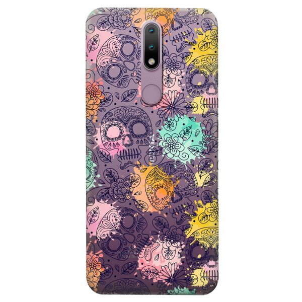 

Прозрачный силиконовый чехол iSwag для Nokia 2.4 с рисунком - Красочные черепа (KS8271)