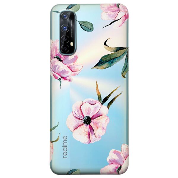 

Прозрачный силиконовый чехол iSwag для Realme 7 с рисунком - Пионы (KS8008)