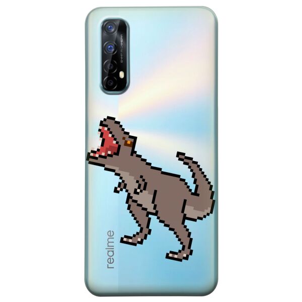 

Прозрачный силиконовый чехол iSwag для Realme 7 с рисунком - Пиксельный динозавр (KS8050)