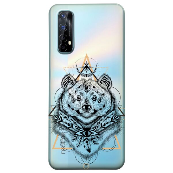 

Прозрачный силиконовый чехол iSwag для Realme 7 с рисунком - Медведь индеец (KS8059)