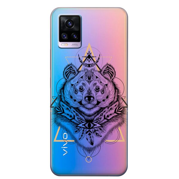 

Прозрачный силиконовый чехол iSwag для Vivo V20 с рисунком - Медведь индеец (KS8359)
