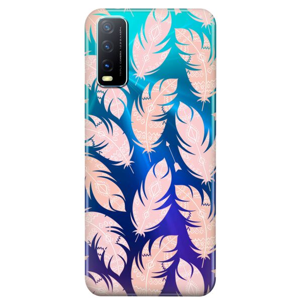

Прозрачный силиконовый чехол iSwag для Vivo Y20 с рисунком - Розовые перья (KS8452)